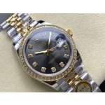 Datejust series, grey dial with diamonds, 31mm, gold and silver two-tone strap.